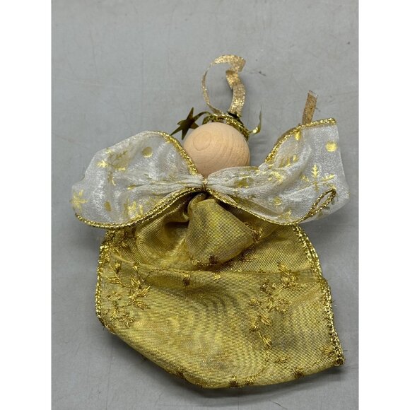 Handmade Christmas Angel tree ornament gold white ribbon snowflakes 5" READ - Picture 5 of 7